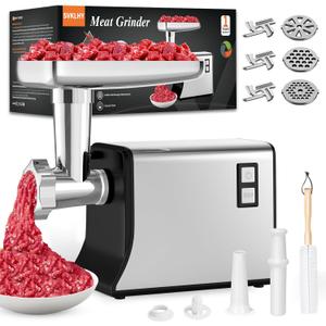 Meat Grinder: [3500W Advanced Motor] [Ultra-Intelligent Thermal Protection] Upgraded Electric Meat Grinder with 6 PCS Stainless Steel Blades&Grinding Plates, Sausage Stuffer Tubes&Kubbe (Black N8)