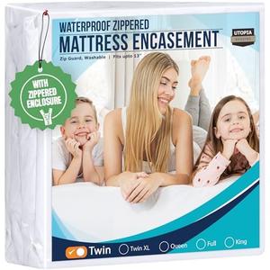 Utopia Bedding Mattress Protector Zippered Twin Size, 100% Waterproof Bed Bug and Dust Mite Proof Mattress Encasement, Absorbent 6 Sided Mattress Cover