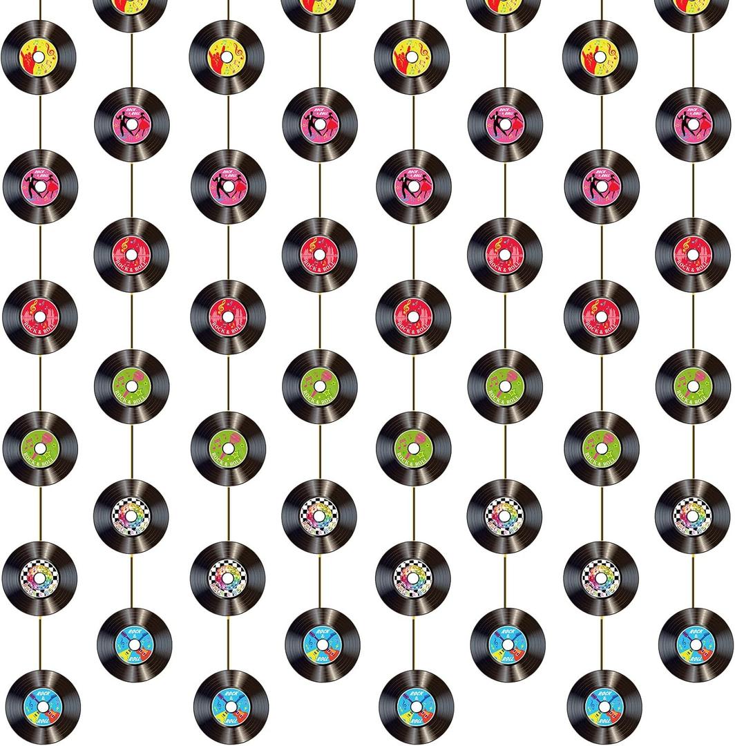 Cindeer 8 Pieces Rock and Roll Party Decorations Retro Record Garlands Vintage Record Streamer Paper Banners 50's and 60's Party Hanging Decorations for Rock Music Birthday Supplies