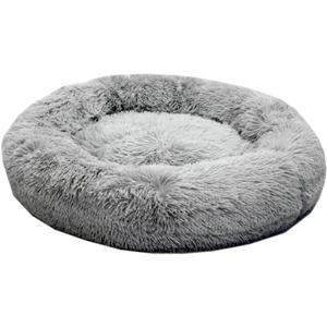 Luxurious Dog & Cat Pets Bed Round Shape | Soft, Fluffy Comfortable, Durable Bed | Polyester Supersoft Velvoa Fabric | Grey Color (Medium) (28" x 4")