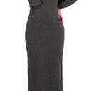 GRECERELLE Women's Fall 2 Piece Sets Long Sleeve Cropped Cardigan Split Crewneck Midi Dress, Dark Gray, XL (Gray, XL)
