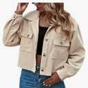 Gihuo Women's Fashion Cropped Shacket Button Down Corduroy Shacket Jackets Casual Plaid Long Sleeve Crop Jackets Tops Size large
