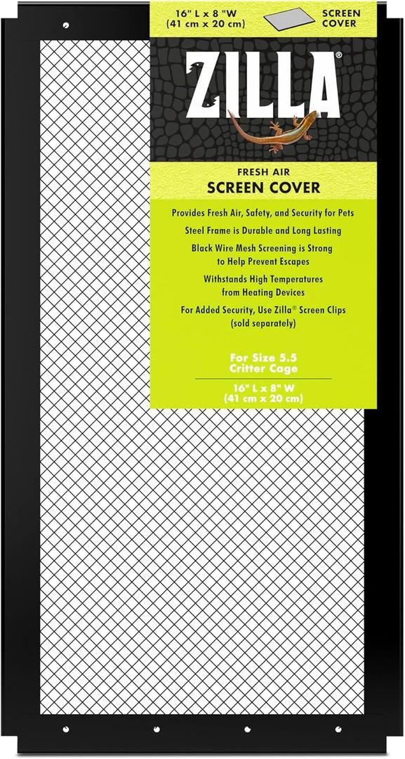 Zilla Fresh Air Screen Cover, Secure and Durable Metal Mesh Cover for Reptile Terrariums, 16 x 8 inches