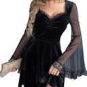 GothDark Gothic Dress Black Velvet Sweetheart Neckline Lace Trim High Waist Romantic Vintage Halloween Mini Dresses (Small)