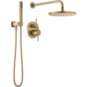 Delta Modern 14 Series Round Rain Shower System Faucet Set, Rainfall Brushed Gold Shower Head and Handle Set, Valve Trim Kit, 10 Inch, Champagne Bronze 342702-CZ