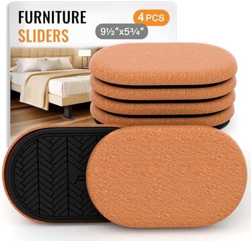 Furniture Sliders for Hardwood Floors Felt Large 9.5 Inch x 5.75 Inch Oval Reusable Furniture Slider with Extra Thick Design - Heavy-Duty Furniture Movers - Felt Sliders Effortless Moving 4 PCS