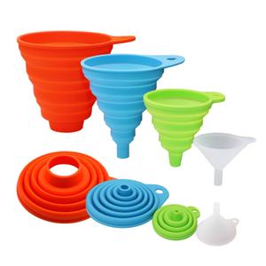 KongNai 4 Sizes Kitchen Funnel Set, Food Grade Silicone Collapsible Funnel, Funnels for Kitchen Use Filling Bottles, Canning, Cooking, and Water Powder Transfer