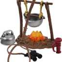 TOYANDONA Dollhouse Stove Kitchen Furniture: Miniature Hanging Stove Tea Kettle, Fairy Garden Camping Accessories Pretend Toys Bonfire Figurine Micro Landscape