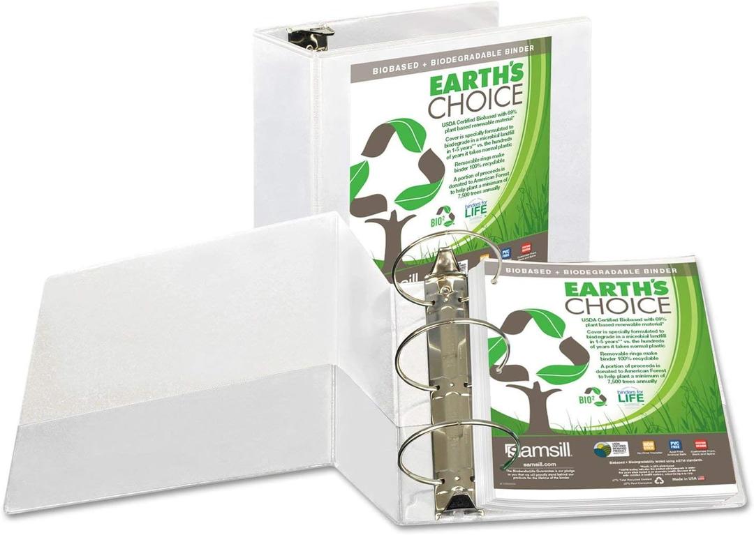 Samsill 18907 Earth's Choice Biobased + Biodegradable Round Ring View Binder 5-Inch Cap White