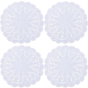 4pcs Vintage Lace Crochet Doilies, 9 Inch Round Lace Placemats Knitted Handmade Tablecloth for Tables Rustic Table Decors for Kitchen Dining Room Party Wedding Decoration(White)