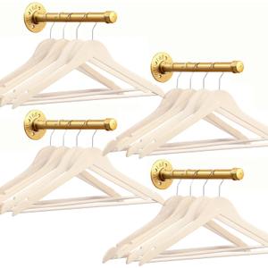 Industrial Golden Pipe Clothing Rack 8 Inch, 4 Pcs Gold Pipe Shelf Brackets, Wall Mounted Clothes Rack, Heavy Duty Vintage Metal Garment Bracket for Wardrobe Clothes Display