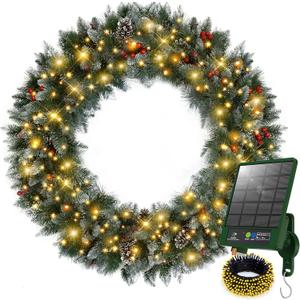 Solar Wreath 60 inch, Outdoor Christmas Wreaths Large with 350 LEDs & 8 Lighting Modes, Lighted Holiday Decorations for Outside