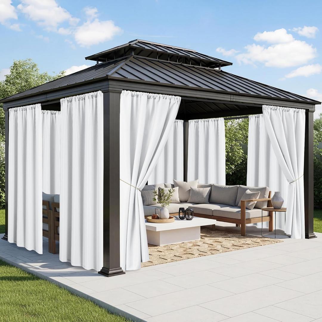 White Outdoor Curtains for Patio Waterproof - 8 Panels Weatherproof Privacy Outside Curtains with Rod Pocket for Pergola, Gazebo, Porch, Cabana, Balcony, 54 x 84 Inch