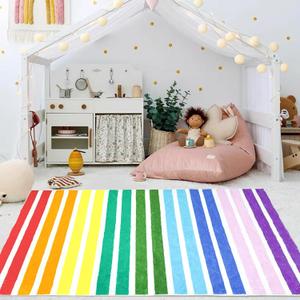 USTIDE Rainbow Area Rug Little Striped Rainbow Rug Non-Slip Machine Washable Rug Soft Carpet for Living Room Bedroom Classroom Dining Kindergarten Grils Room Home Decor, 4x6ft