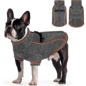 Dog Jackets for Small Dogs Boy, Reflective Fleece Dog Sweater Coat with D-Ring Zipper Up Warm Winter Cold Weather Doggy Clothes, Grey Medium
