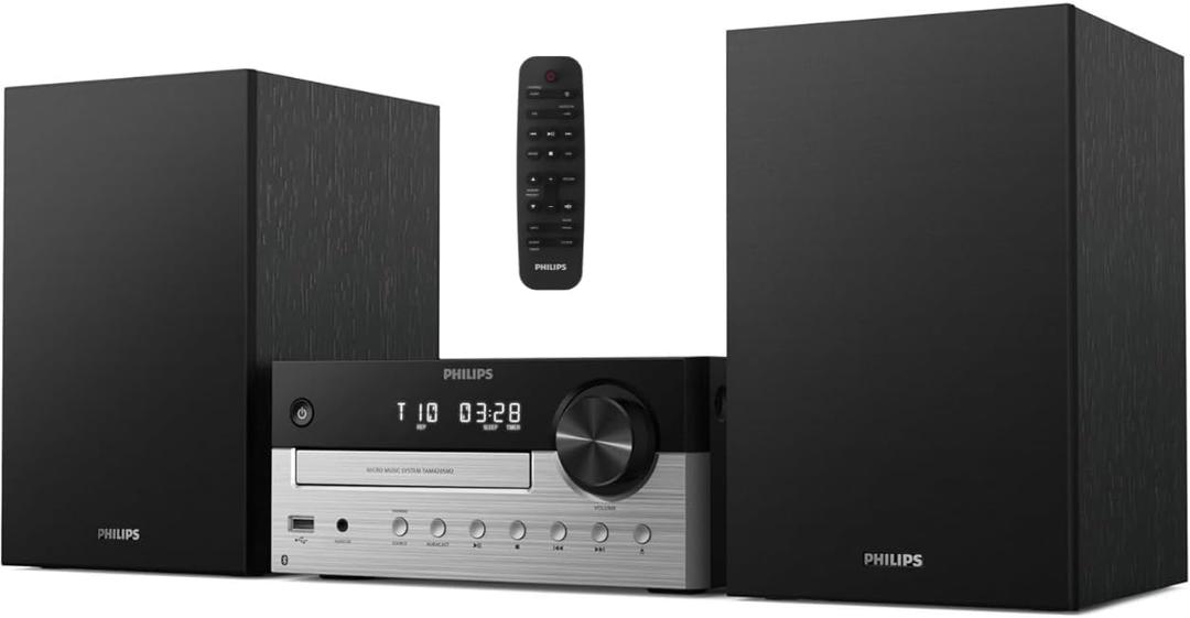 Philips Bluetooth Stereo System for Home with CD Player, Bluetooth 5.4 & Auracast, Upgraded 80W Stereo Sound, MP3, USB, Audio in, FM Radio, Bass Reflex Speaker, Remote Control Included, 80-W
