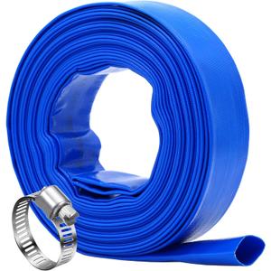 DAVCO 1.5" x 50 ft Pool Backwash Hose, Heavy Duty Reinforced Blue PVC Lay Flat Water Discharge Pump Hoses For Swimming Drain Pools and Clean Filters,with 1 Clamp