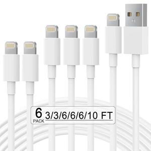 Pack of 4 Apple MFi Certified 6Pack(3/3/6/6/6/10 FT) iPhone Charger Fast Charging Lightning Cable iPhone Charger Cord Compatible for iPhone 14/13 /12/11 Pro MAX/XR/XS/8/7/Plus/6S/SE/iPad More