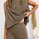 Nirovien Womens 2 Piece Lounge Set Two Piece Matching Set Workout Short Sets Tunic Tops High Waist Shorts (Brown, M)