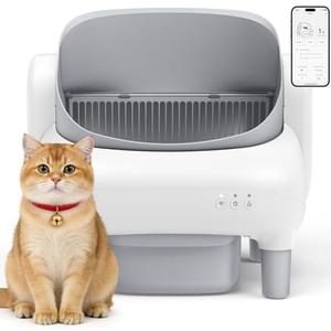 Hazrela Automatic Cat Litter Box,Self Cleaning Litter Box for Multiple Cats with Open Top Design,App Control and Safety Protection,Ultra-Quiet,Easy Setup,Light Gray