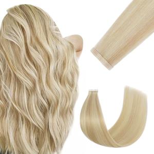 Tape in Hair Extensions Real Human Hair Double Stitched Invisible Seamless 20pcs 50g (Balayage Golden Blonde to Light Blonde, 18 inch)