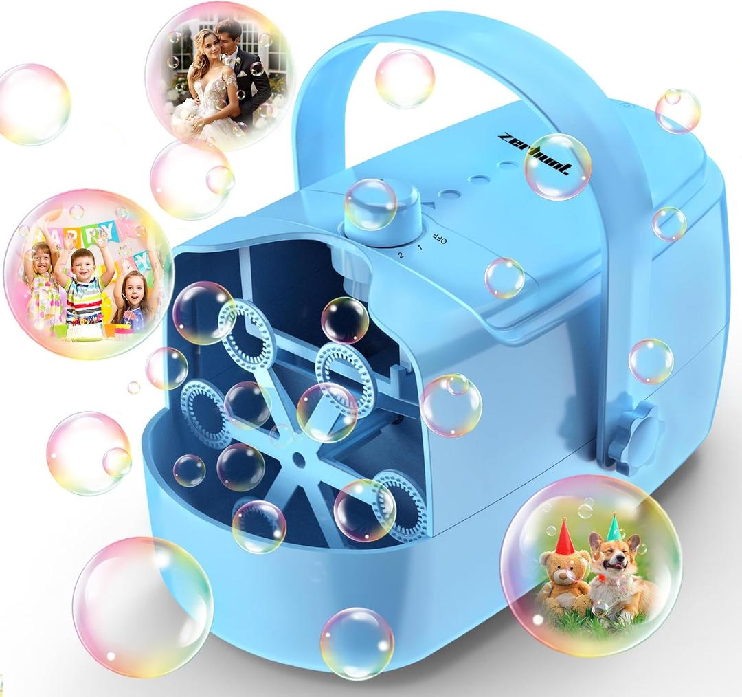 Bubble Machine Automatic Bubble Blower: Durable Bubble Maker 18000+ Big Bubbles Per Minute for Indoor Outdoor Wedding Birthday Party - Portable Bubble Machine for Kids Toddlers (Blue)