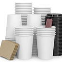 To Go Disposable Paper Coffee Cups,120 Pack with Lids,Sleeves,Straws,Hot/Cold Beverage Drinking Cup for Water,Juice,Coffee or Tea,Suitable for Home,Shops Cafes, 12 oz