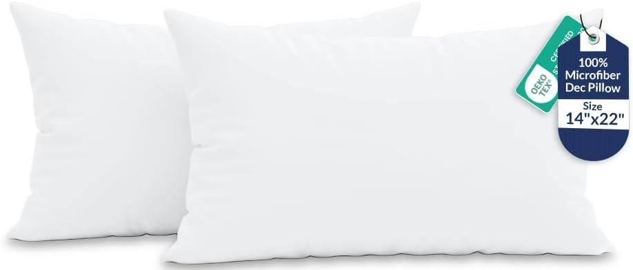 ROYALE LINENS 14 x 22 Pillow Insert - Down Alternative Throw Pillows Insert - Square Pillow Pack of 2 White - Bed & Couch Pillows - Inner Cushion for Bed, Cushion for Living Room - Shams Stuffer