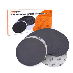 6 Inch (150mm) 1000 Grit High Performance Waterproof Hook & Loop Sanding Discs Heavy Duty Silicon Carbide Round Flocking Sandpaper for Wet/Dry Sanding Grinder Polishing Accessories, 20-Pack
