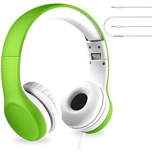 LilGadgets Connect+ Wired Kids Headphones for School with Microphone, Volume Limiting & Noise Reduction On-Ear Headset with Cord, SharePort Technology & SoftTouch Padding, Green Headphones for Kids
