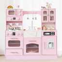 Wooden Play Kitchen for Toddlers and Kids with Lights & Sounds, Large Interactive Pretend Play Set with Ice Maker, Stove, Sink, Oven, 12 Accessories - Ages 3-8, 38 inches x 8 inches x 15 inches