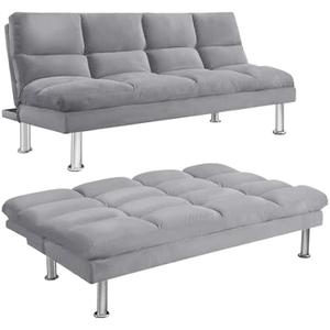Futon Sofa Bed, Modern Sleeper Sofa Bed with Reversible Backrest, Convertible Couch Bed Sleeper for Home, Office, Apartment, Gray