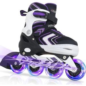 Nattork Adjustable Inline Skates for Girls and Boys with Full Light up Wheels, Beginner Roller Skates for Kids Youth Purple Pink Blue Black US 5-8