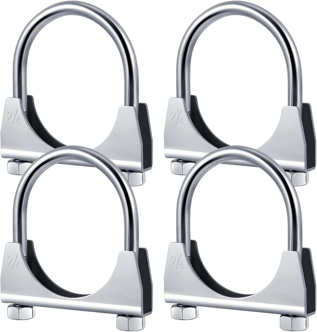 4 Pcs 2-1/4" Exhaust Clamp Heavy Duty U-bolt Exhaust Clamp - Saddle Design Muffler Pipe Connector, Tip Hook Clip, Galvanized Iron, Fits 2.25" Od Pipes (Silver)