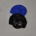 2 Pack Kids Swim Caps for Boys Girls, Durable Silicone Swimming Cap with 3D Ear Pockets for Age 3-15 Toddler Child Youth Teen, Unisex Swim Bath Hats for Short/Long Hair with Ear Plugs Nose Clip (Black&Blue)