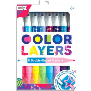 Ooly Color Layers Double Sided Markers - Set of 8 Colored Markers, 16 Colors Chisel and Point Tip on Each Marker for Kids, Art Supplies and Stationery Set