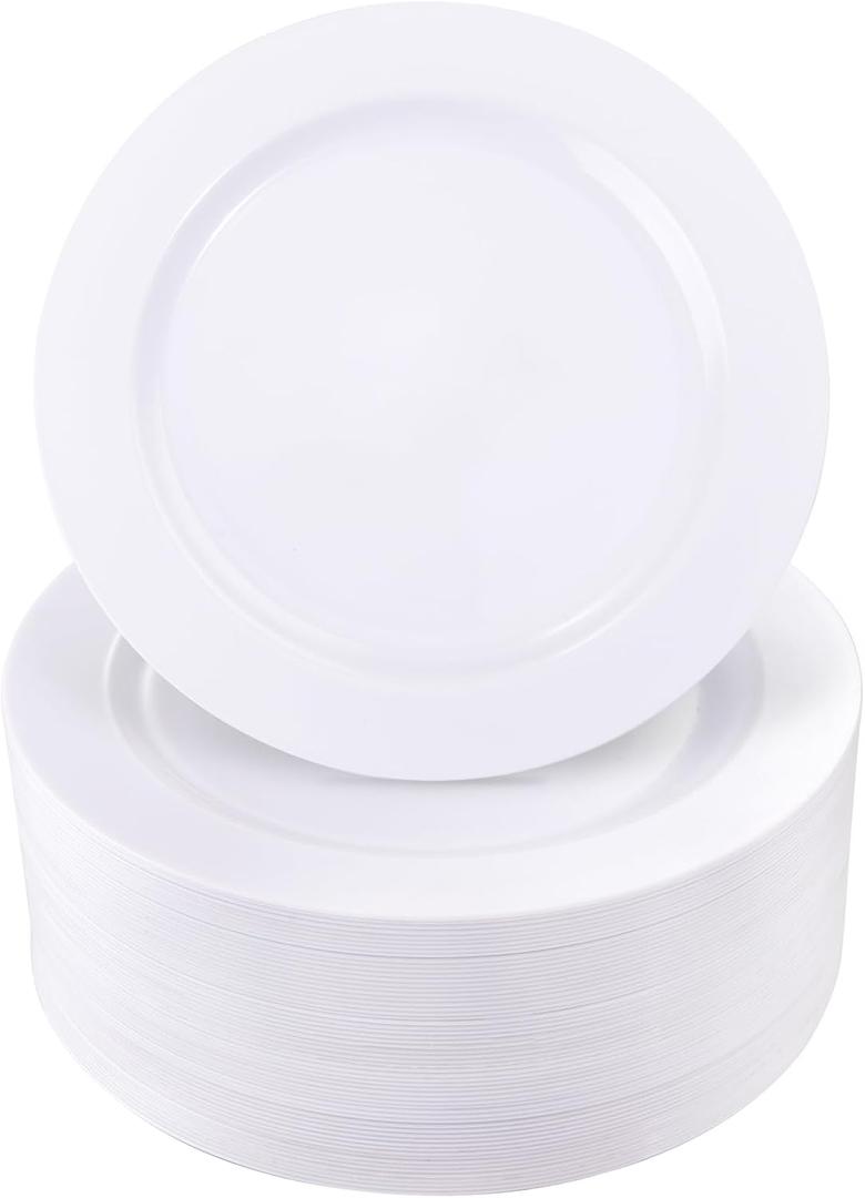 I00000 50 Pcs White Plastic Dessert Plates, 7.5 inch Disposable Salad Plates, Premium Appetizer Plates for Party, White Plastic Plates for Wedding