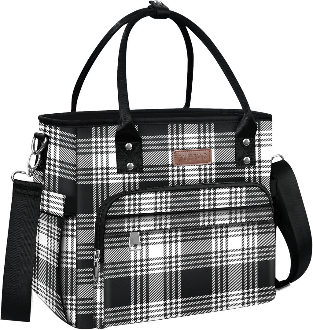 MIYCOO Lunch Bag Lunch Box Women - Leakproof Insulated Lunch Cooler Bag for Women - Large Lunch Tote Bags Adults, Checkered Black and White (18L)