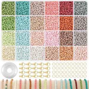 TEXGIZRLY 3mm Glass Seed Beads for Jewelry Making, Friendship Bracelet Making Kit for Girls Adults, 24 Colors Bead Bracelet Kit for DIY Crafts Gifts (3MM-A)