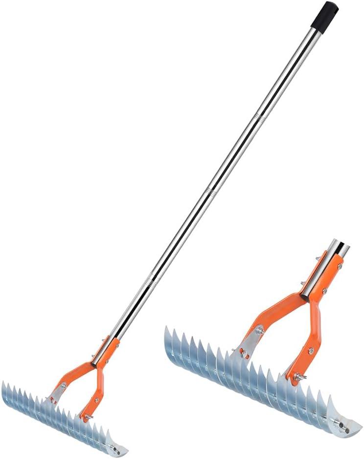 Thatch Rake, 77 Inch Dethatcher Rake Heavy Duty, Efficient Steel Metal Dethatching for Lawn Dead Grass