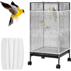 White Bird Cage Seed Catcher Adjustable Soft Birdcage Cover Reusable Nylon Mesh Birdcage Net Lightweight Skirt Seed Guard for Parrot Cage Stop Scatter Breathable Round Square Canary