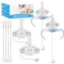 Sippy Cup Conversion Kit for Philips Avent Natural Baby Bottles,Toddler Transition Kit with 4 Soft Sippy Nipple,2 Pack Bottle Handles and 4 Pack Weighted Straw, 4Pack Cleaning Brush (Model 1)