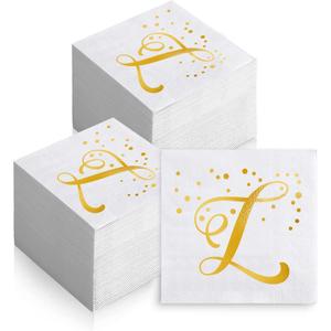 200 Pack Disposable Monogrammed Cocktail Napkins Gold Foil Letter L Paper Napkins Initial Beverage Napkin for Wedding Birthday Party Baby Shower Holiday Dinnerware Table Decor
