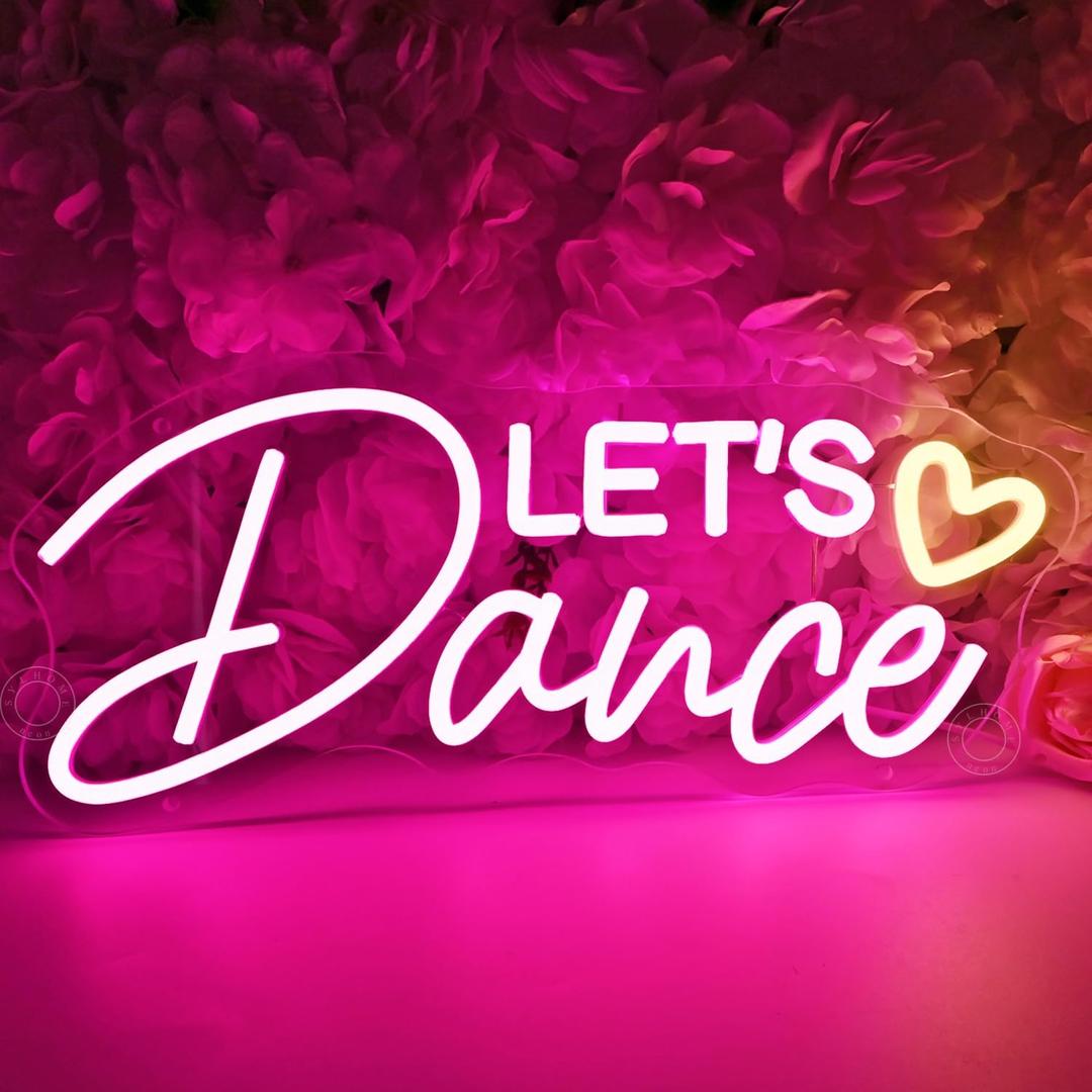 SYLHOME Let's Dance Led Neon Light Sign Heart Dance Studio Girls Bedroom Classroom Wall Sign Decor Kitchen Wedding Birthday Party Decor 15.75" X 7.28" USB
