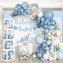 153pcs Dusty Blue Balloon Baby Shower Decorations for Boy | Blue White Sand Balloon Arch Kit Baby Boxes with Letter Welcome Baby Banner for Wedding Gender Reveal Birthday Party Supplies