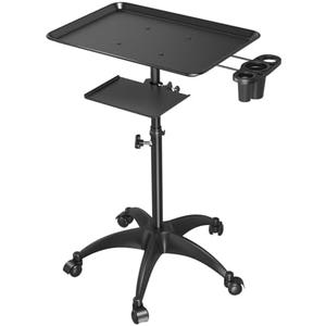 Salon Tray Cart with Storage Platform, Aluminum Tattoo Tray with Wheels Trolley Adjustable Height, Salon Tray Equipment Service Instrument Storage Tray Accessory for Salon & Spa Use, Black
