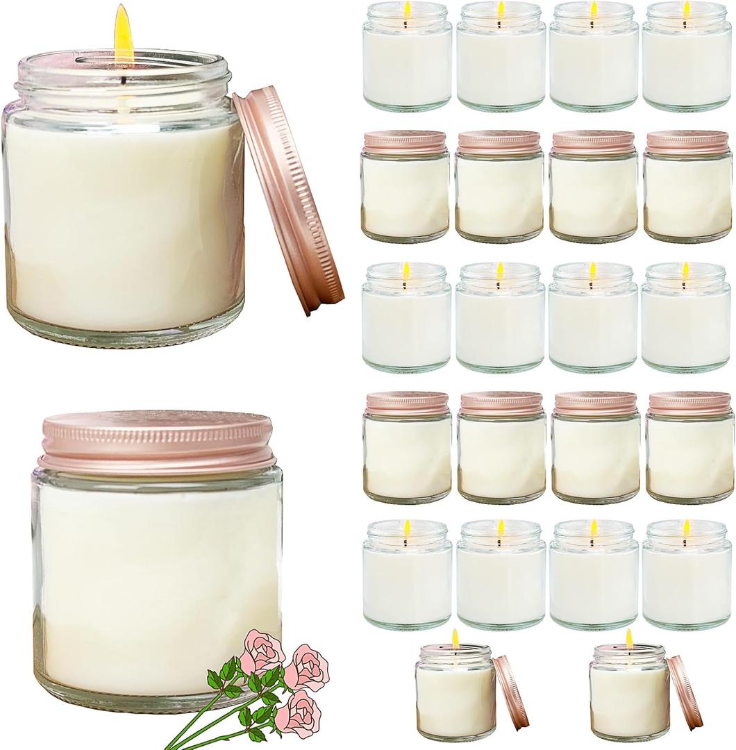24 Pcs 4 Oz Mini White Soy Candles, Rose Scented Candles Set, Bulk Aromatherapy Candle, Great Stress Relieving Scented Candle for Girls as a Gift for Birthdays, Weddings and More!