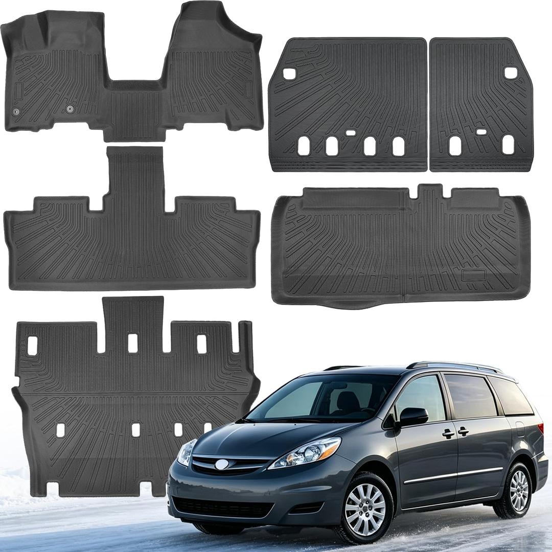 Floor Mats & Cargo Liner for Toyota Sienna 2004-2010(7/8 Seats) Full Set | All-Weather Durable TPE Floor Liner Trunk Mats with Backrest Mats Accessories for Toyota Sienna 2004-2010(7/8 Seats)