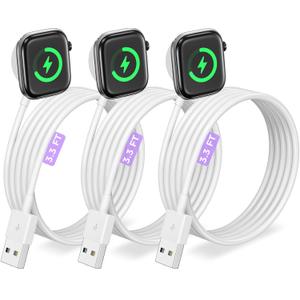 3Pack Upgraded for Apple Watch Charger Magnetic Fast Charging Cable [Portable] Magnetic Wireless Charging Compatible with iWatch Series Ultra/SE/11/10/9/8/7/6/5/4/-[3.3FT] White