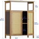 HITNET Rattan Bathroom Storage Cabinet, Bamboo Floor Cabinet with 2 Doors and Open Shelf, Freestanding Cupboard for Living Room, Entryway, Kitchen, Walnut